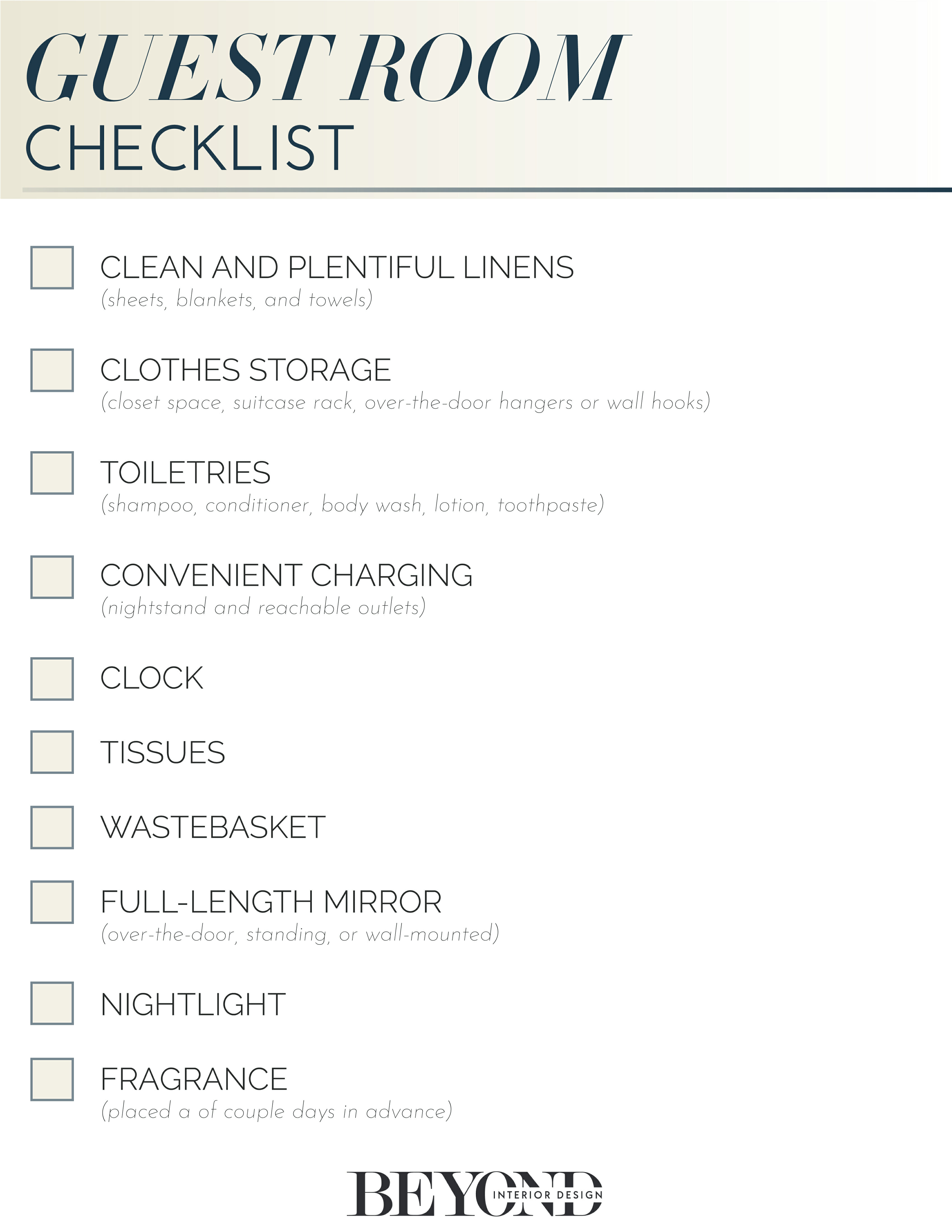 Guest room checklist The 10 essentials Beyond Interior Design