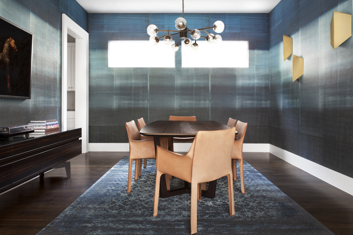 dining-room-interior-design-blue-green-wallpaper-dallas-tx