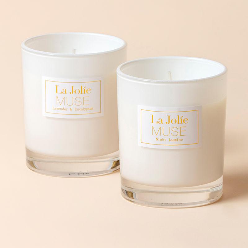 Featuring La Jolie Muse's Lavender & Eucalyptus and Night Jasmine candles