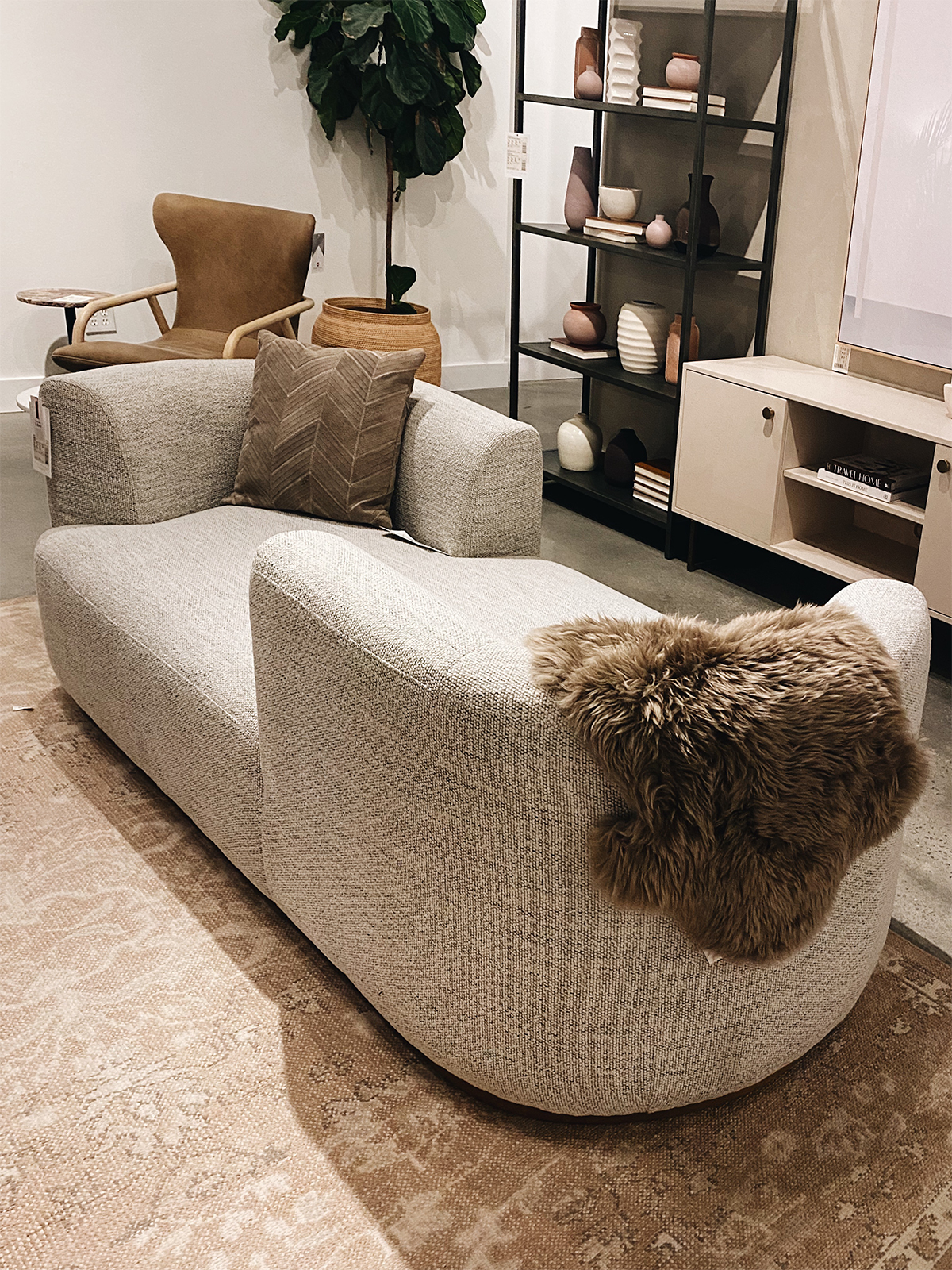 Organic modern sofa in a design showroom