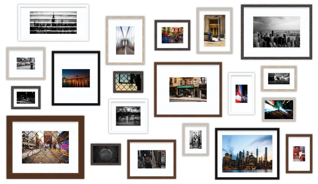 Curated wall gallery of New York City photographs.