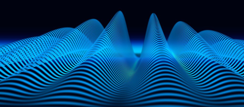 Abstract Blue Background With Waves In A Digital Grid