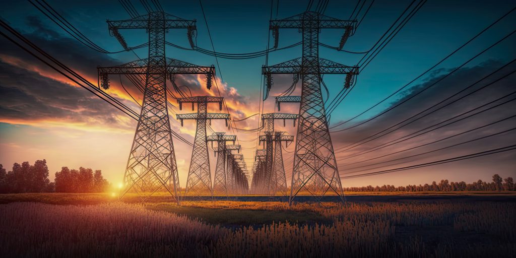 High Voltage Pylons With Electric Power Lines Transfer Generative Ai